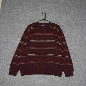 Kellerman Knitwear Sweater Mens L Maroon Striped Merino Wool Blend Crewneck